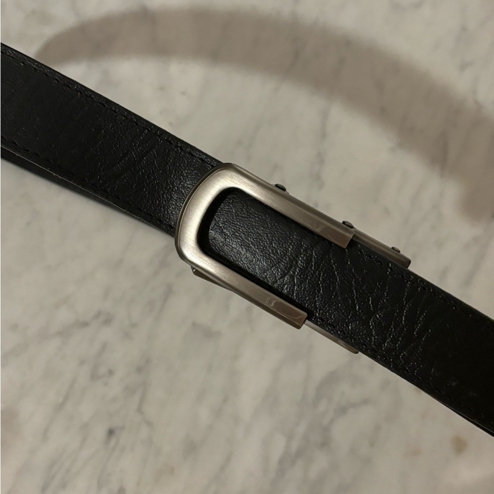 Anson Black Leather Belt with Silver Buckle